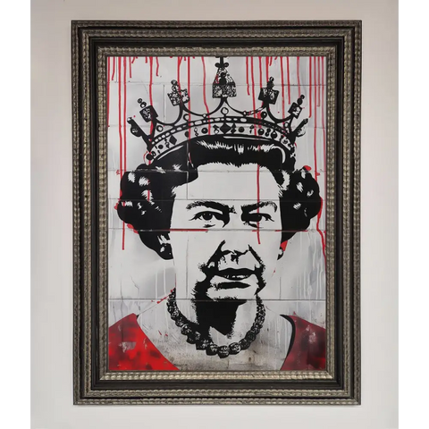 Queen Elizabeth Graffiti Red Blood Framed Poster - A3 (29.7 x 42 cm) / Ornate Silver Black - Framed Print