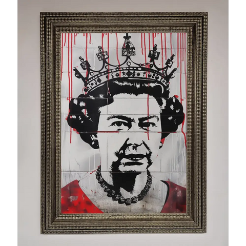 Queen Elizabeth Graffiti Red Blood Framed Poster - A3 (29.7 x 42 cm) / Ornate Silver - Framed Print