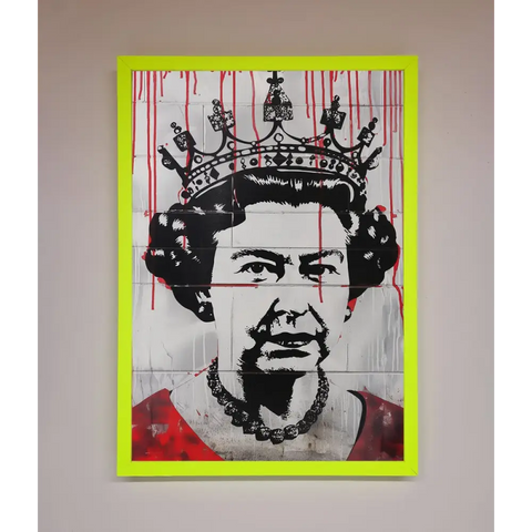 Queen Elizabeth Graffiti Red Blood Framed Poster - B0 (100 x 141 cm) / Neon Green - Framed Print