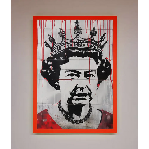 Queen Elizabeth Graffiti Red Blood Framed Poster - B0 (100 x 141 cm) / Neon Red - Framed Print