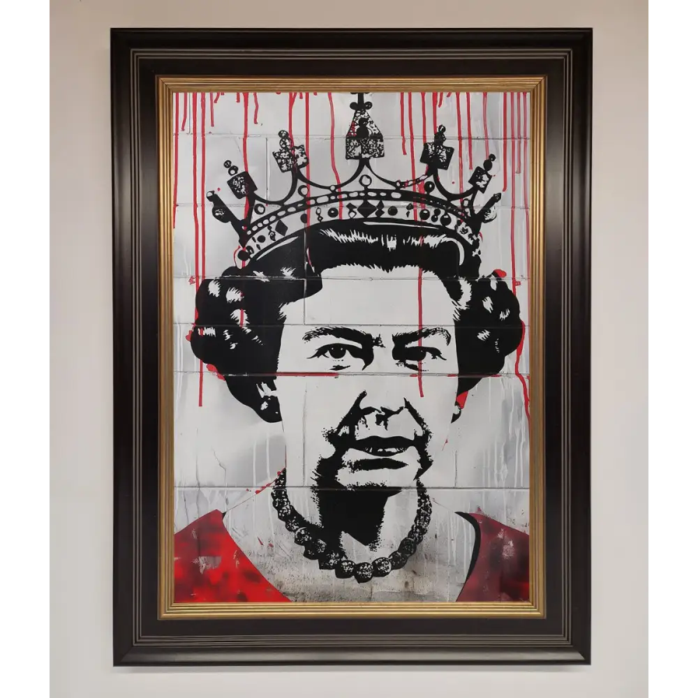 Queen Elizabeth Graffiti Red Blood Framed Poster - B0 (100 x 141 cm) / Black Gold - Framed Print