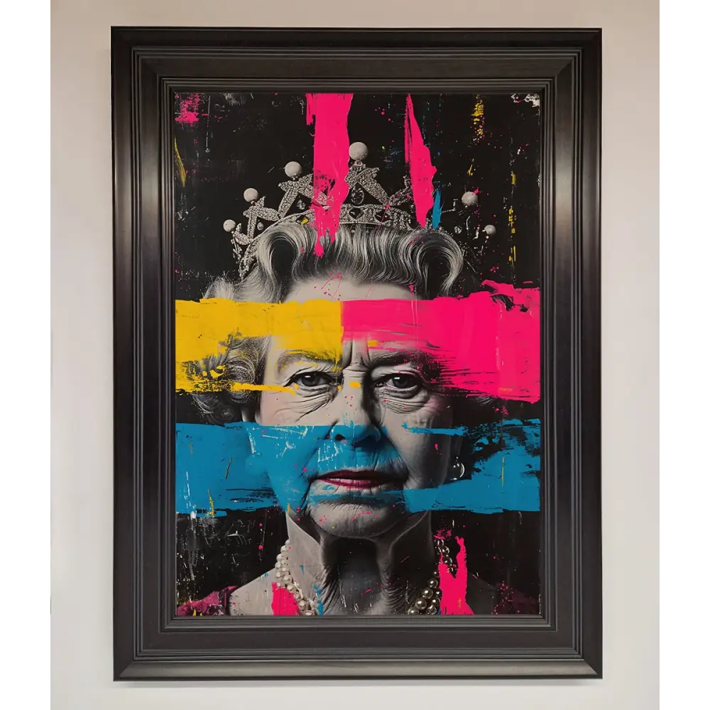 Queen Elizabeth Paint Splatter Framed Wall Art - A1 (59.4 x 84.1 cm) / Matt Black - Framed Print