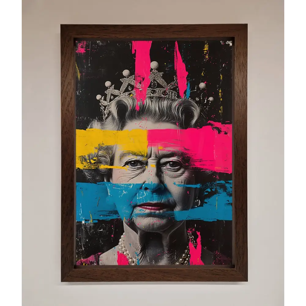 Queen Elizabeth Paint Splatter Framed Wall Art - A3 (29.7 x 42 cm) / Walnut - Framed Print