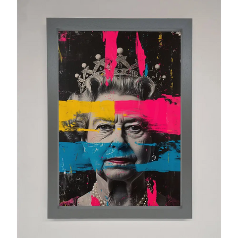 Queen Elizabeth Paint Splatter Framed Wall Art - A3 (29.7 x 42 cm) / Dark Grey - Framed Print