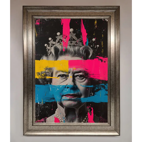 Queen Elizabeth Paint Splatter Framed Wall Art - A3 (29.7 x 42 cm) / Silver - Framed Print