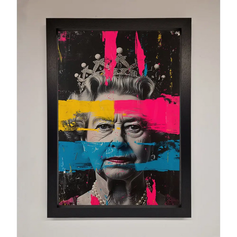 Queen Elizabeth Paint Splatter Framed Wall Art - A3 (29.7 x 42 cm) / Black - Framed Print