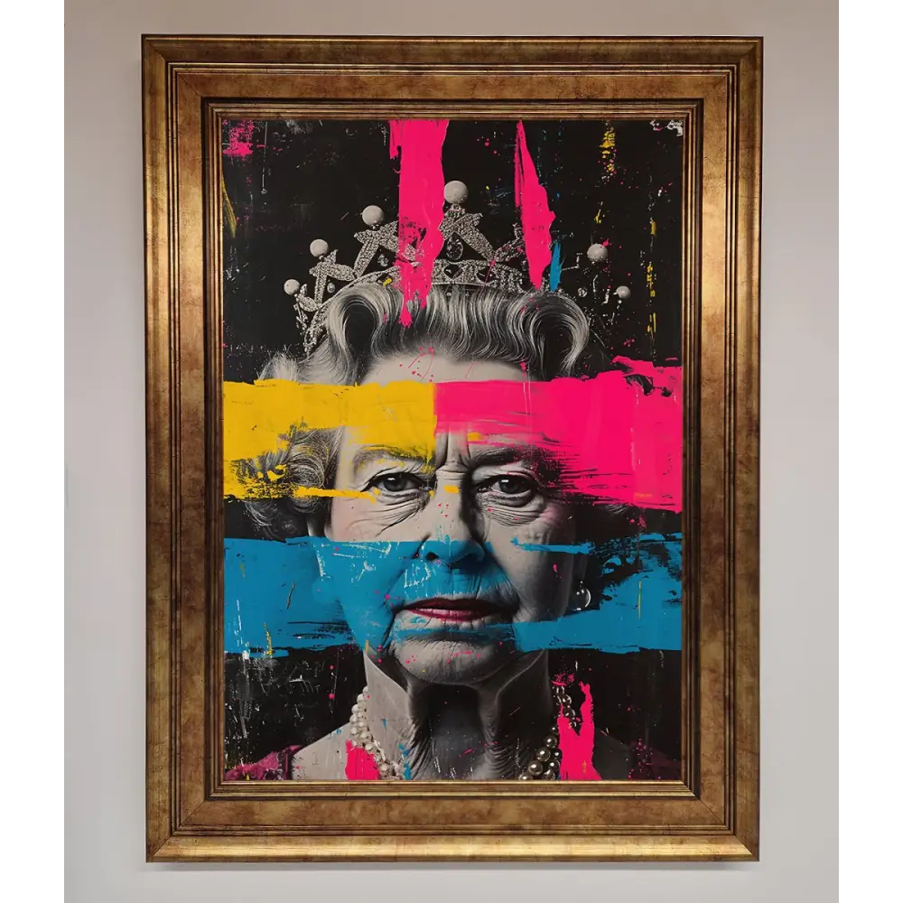 Queen Elizabeth Paint Splatter Framed Wall Art - B0 (100 x 141 cm) / Bronze - Framed Print