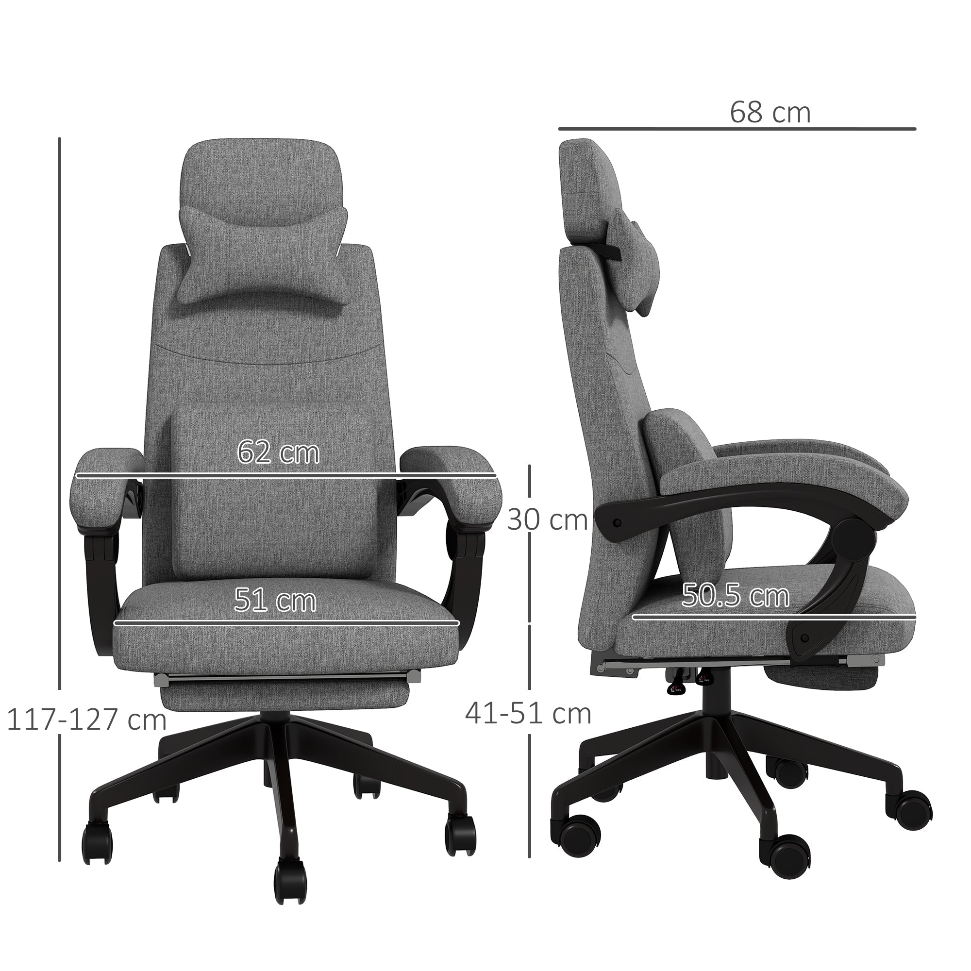 Vinsetto Linen-Look Office Chair, with 160\'c2\'b0 Reclining Back and Footrest - Grey