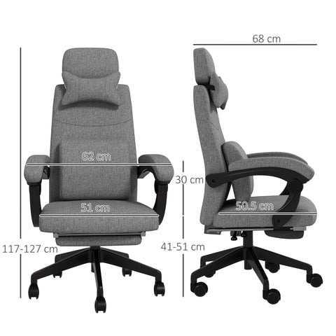 Vinsetto Linen-Look Office Chair, with 160\'c2\'b0 Reclining Back and Footrest - Grey