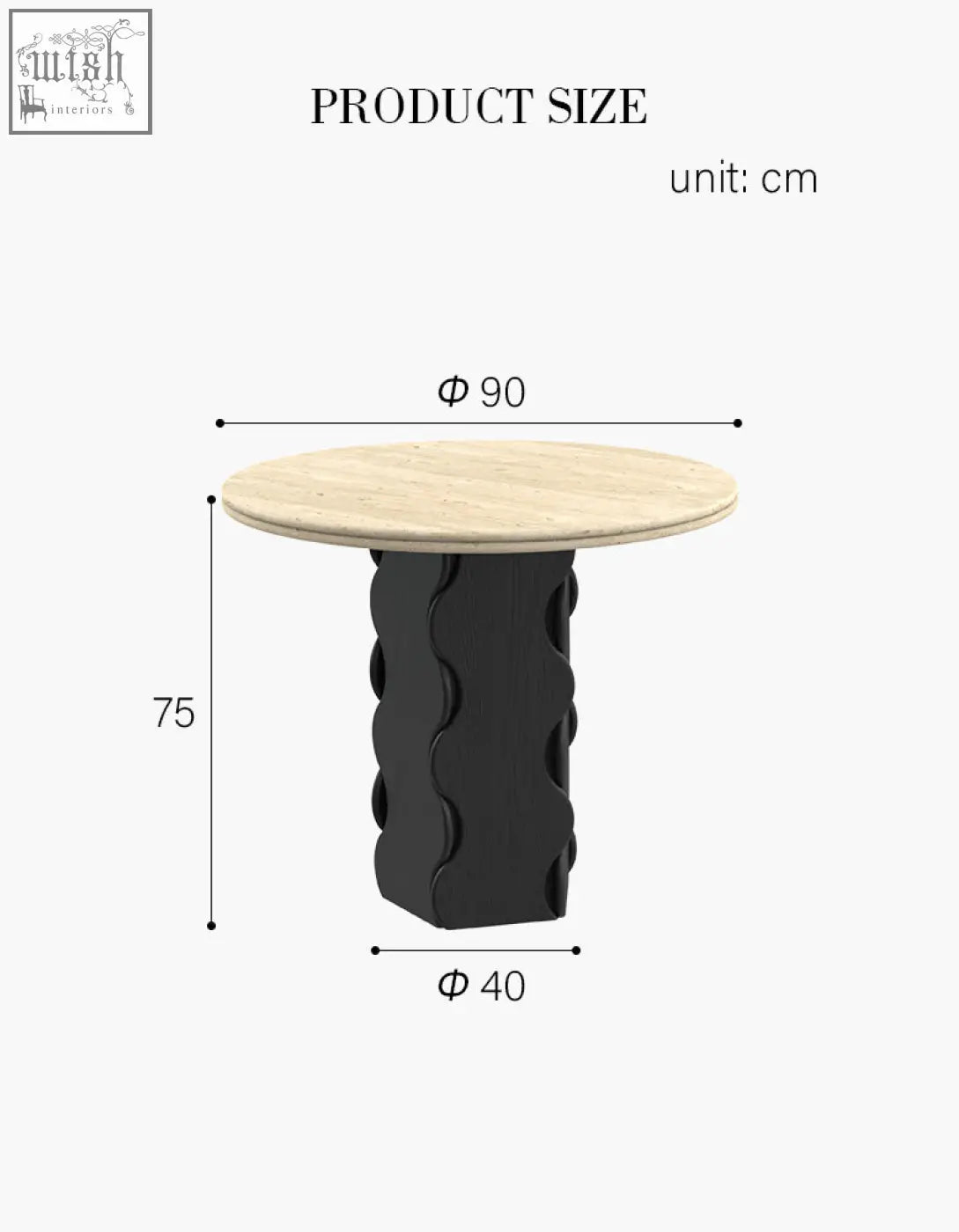 Quintero dining table round with a light wood top and black wavy base offers a solid wood option or round marble look
