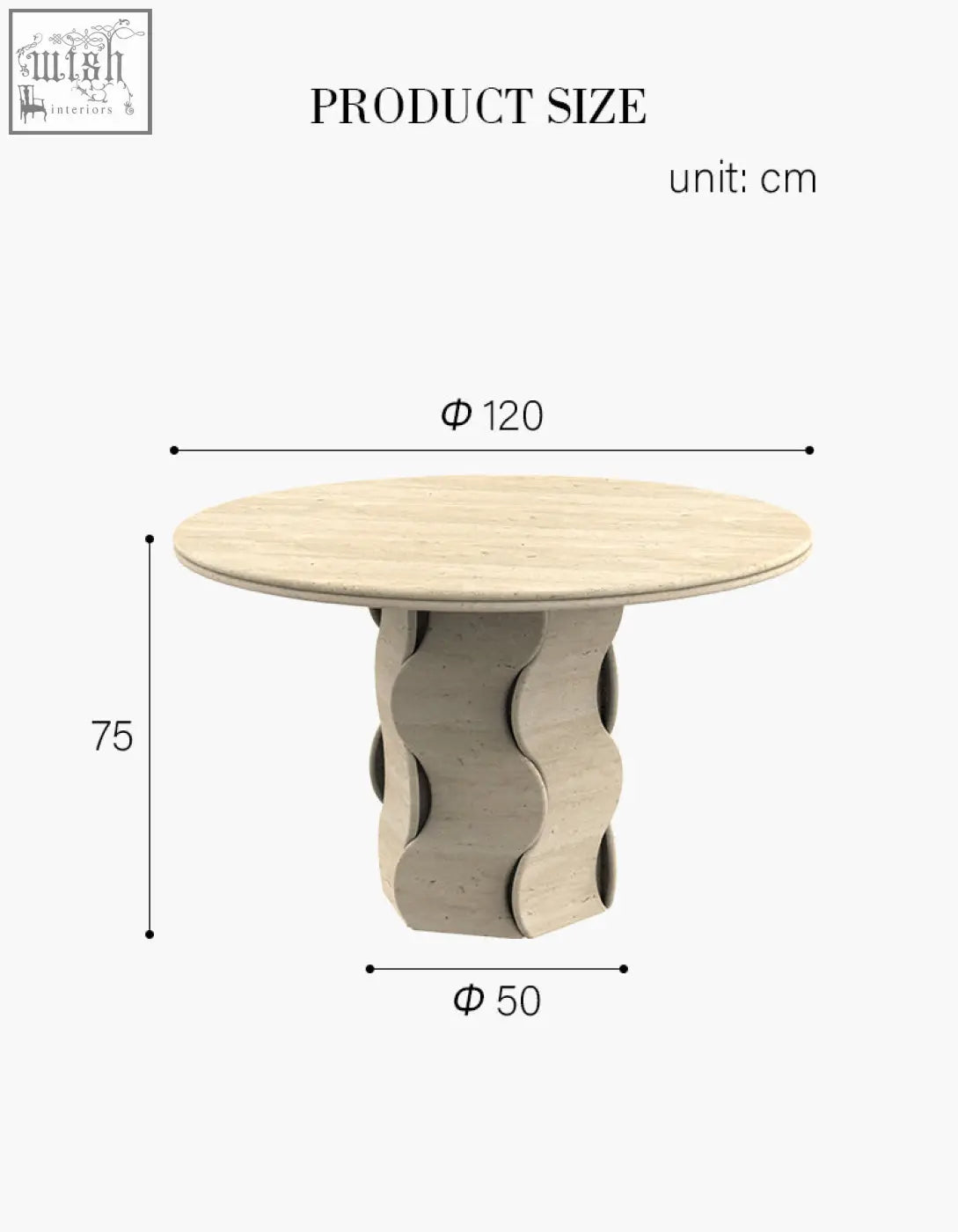 Modern round dining table quintero with light wood finish and sculpted wavy base solid wood option available
