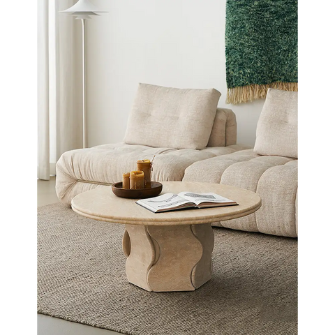Quintero Round Coffee Table Marble Or Travertine - coffee table