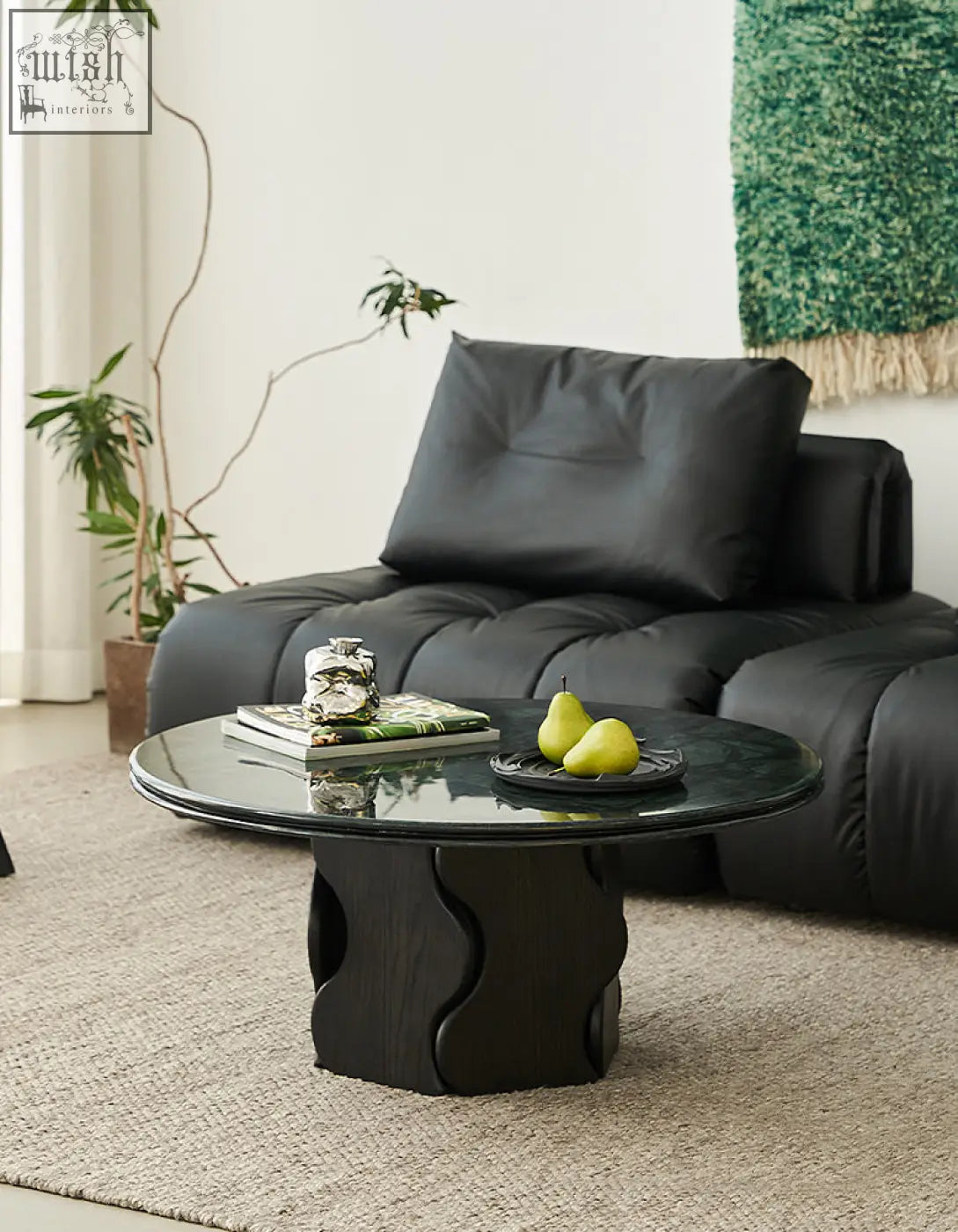 Black glass-top coffee table quintero round with a sculpted wavy base perfect solid wood marble coffee table option