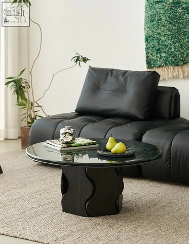Black glass-top coffee table quintero round with a sculpted wavy base perfect solid wood marble coffee table option