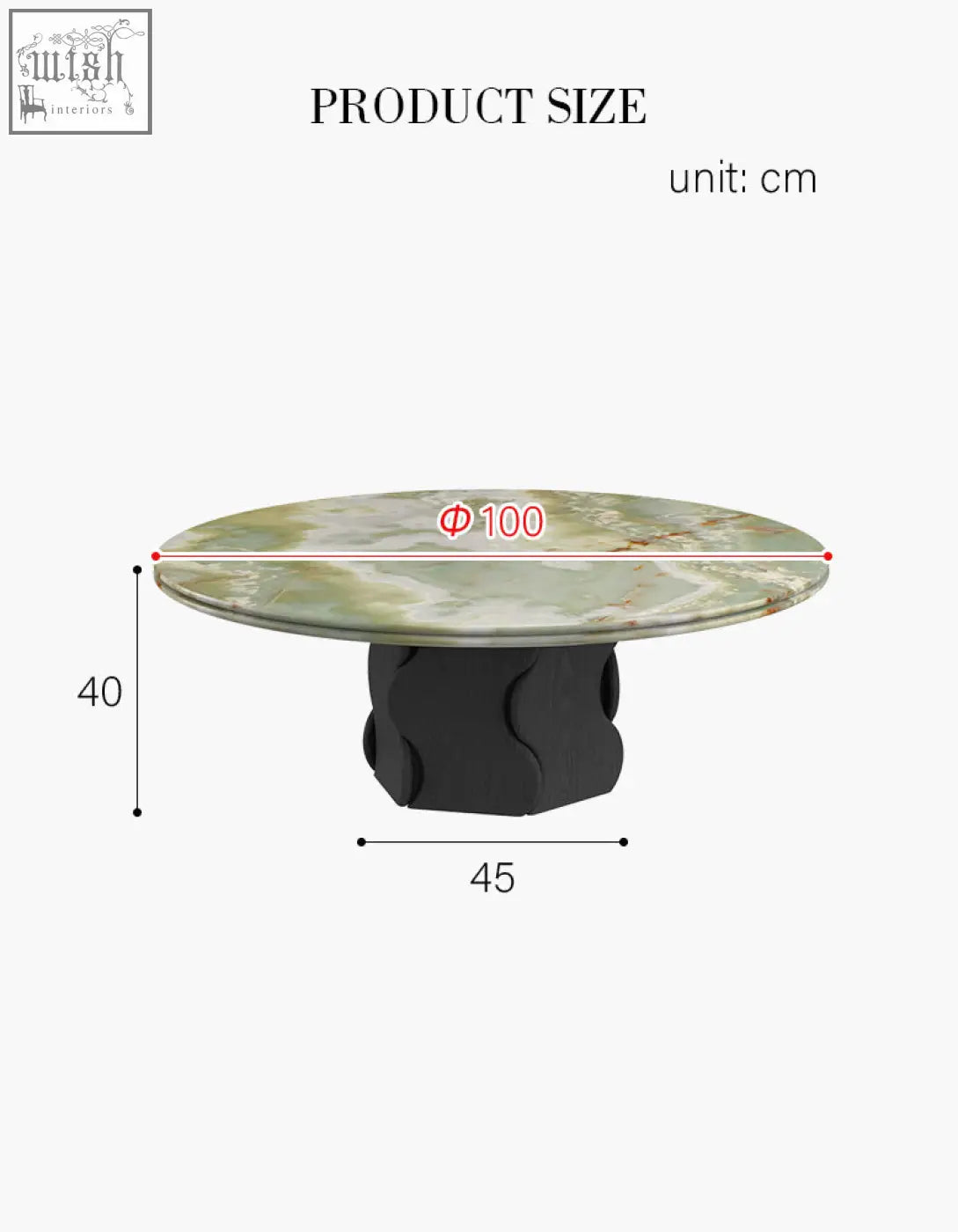 Quintero round coffee table with green marble top and black sculpted solid wood base as a stylish marble coffee table