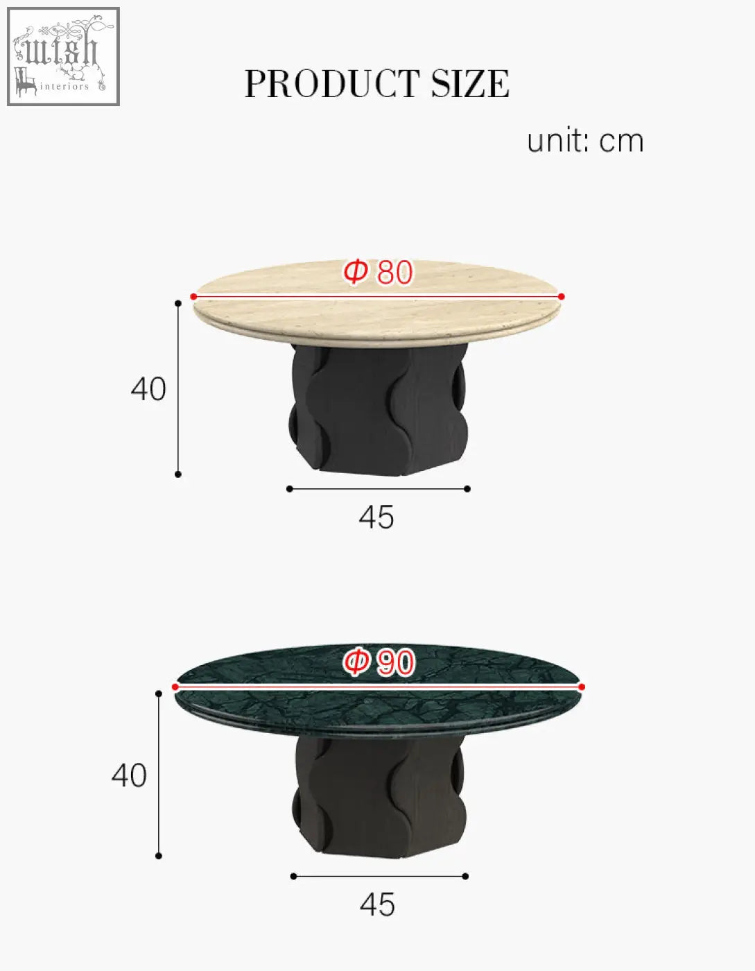 Quintero round coffee table with light wood top and black base available in 80 cm or 90 cm sizes solid wood option