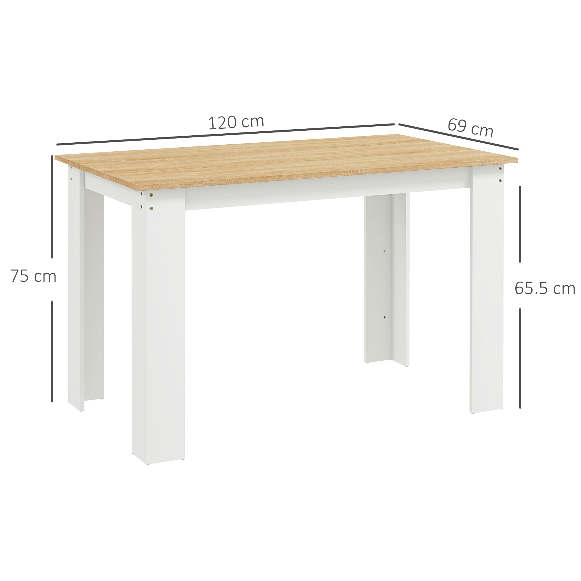 HOMCOM Dining Table for 4-6 People, Kitchen Table with Wood Effect for Dining Room, Oak and White