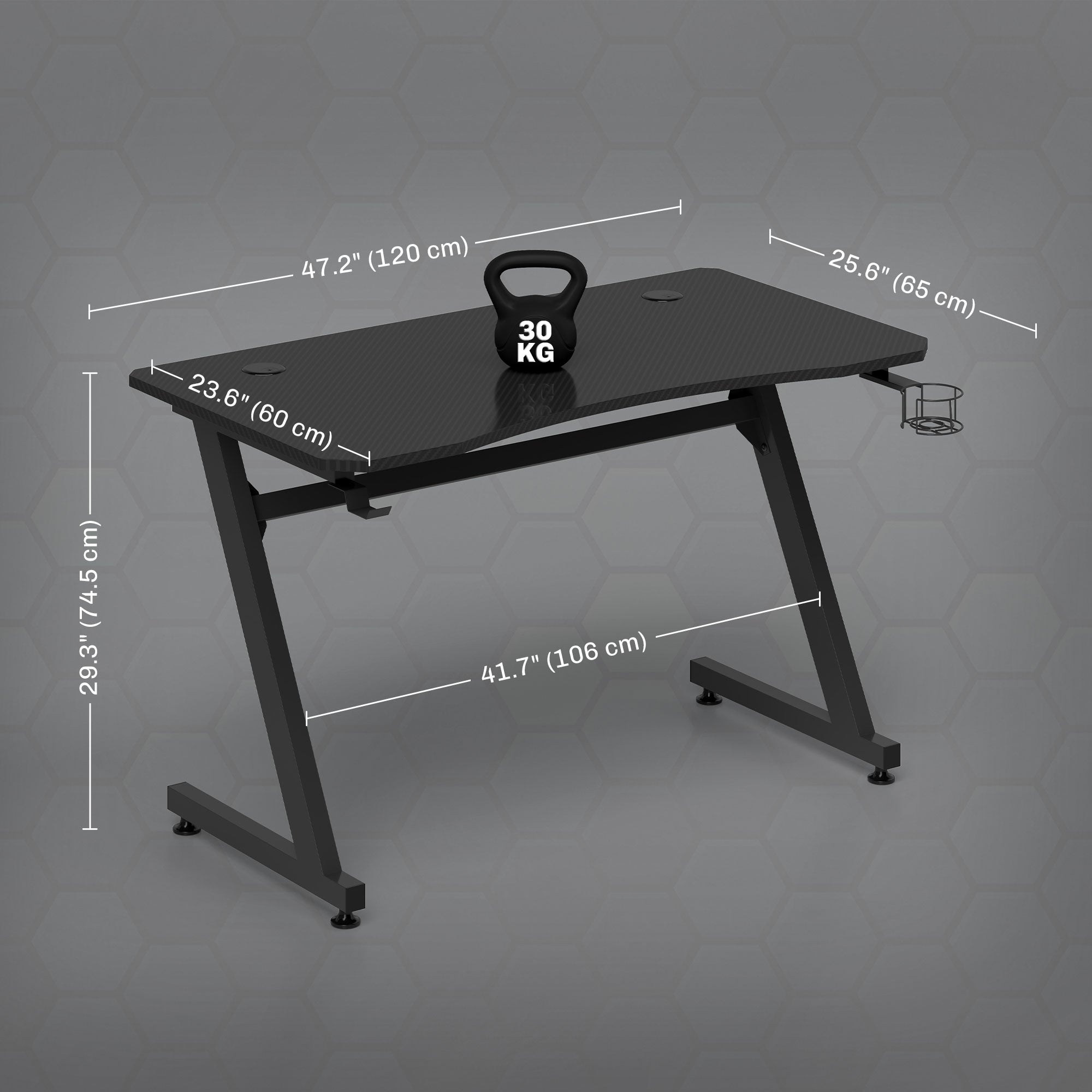 HOMCOM Gaming Desk 120 x 65 cm Steel Frame with Cup Holder, Headphone Hook, Adjustable Feet and Cable Organiser, Home Office Computer Table, Black