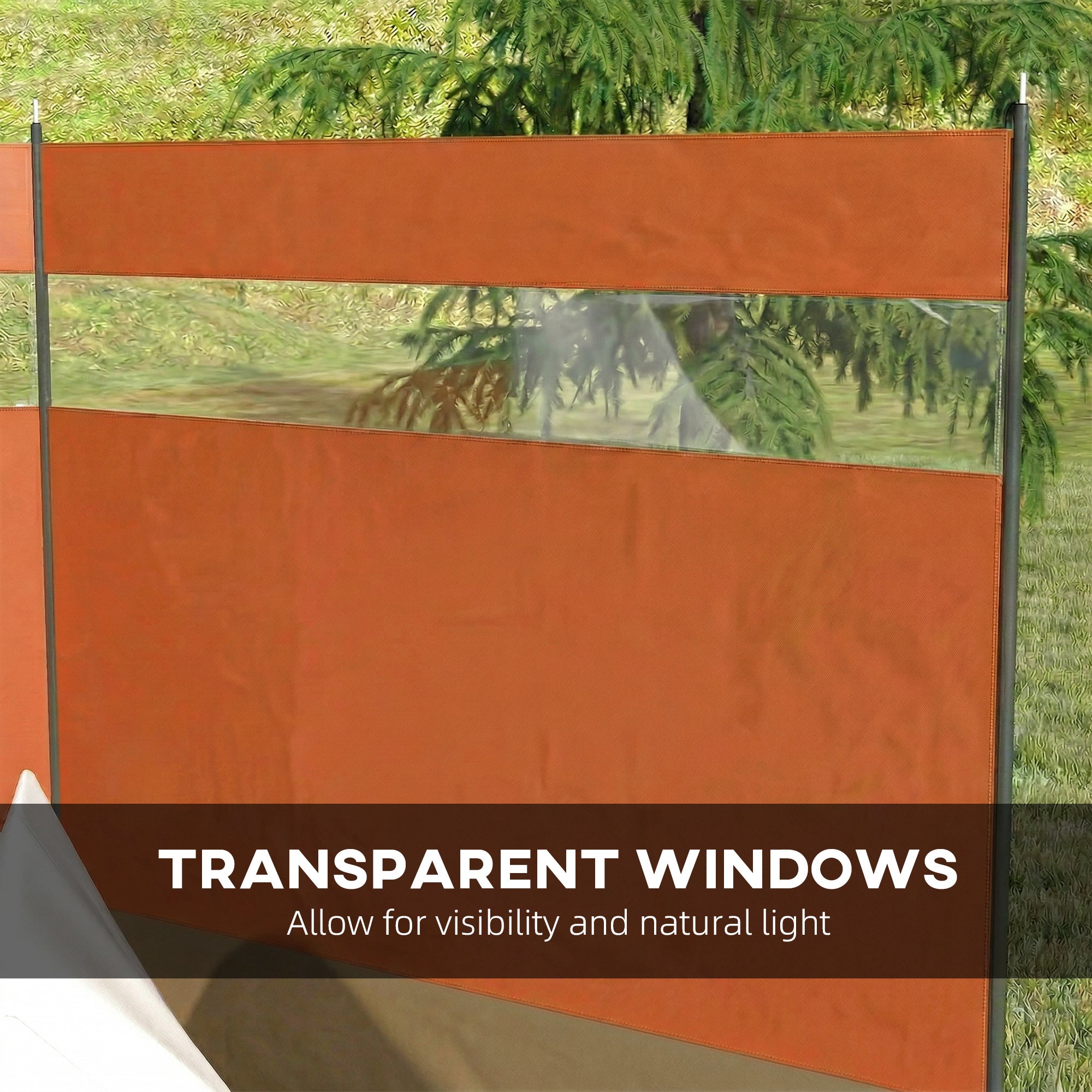 Outsunny Camping Windbreaker with Clear Windows, Carry Bag and Steel Poles, for Beach Caravan Campervan, 440 x 140cm, Orange