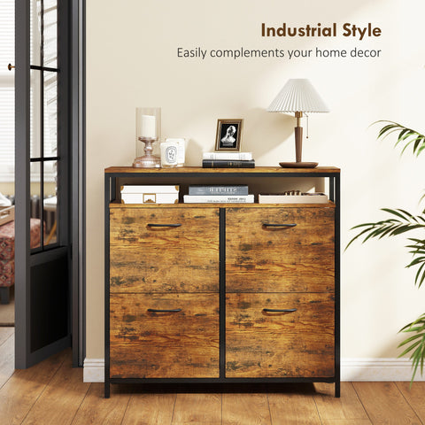 HOMCOM Shoe Storage Cabinet with 4 Flip Drawers and Open Shelf - Rustic Brown