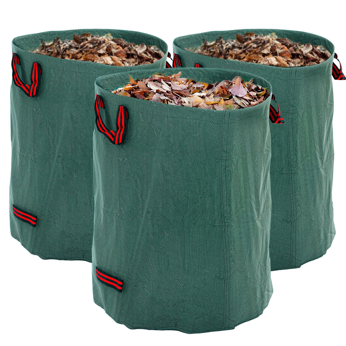 Outsunny Garden Waste Bags, 300L x 3 Heavy Duty Garden Bags, Foldable and Reusable Garden Sacks with Handles for Collecting Garden Waste, Plant Waste Grass and Leaves, Green