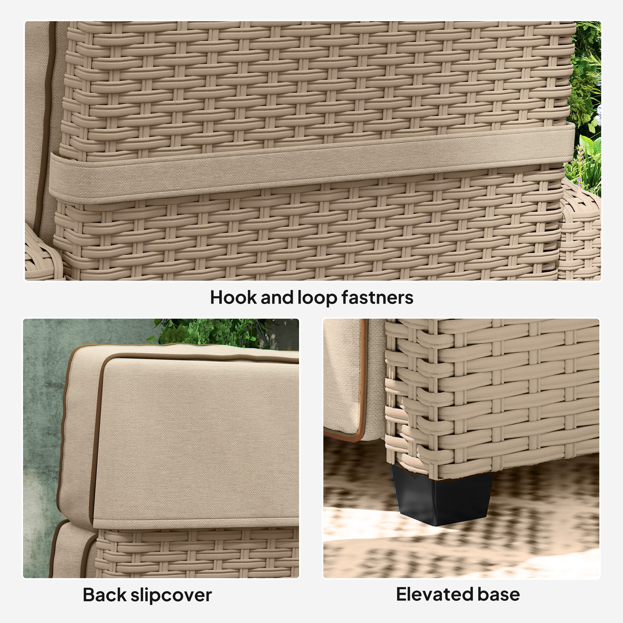 Outsunny Rattan Garden Recliner Chair, Adjustable Backrest Reclining Rattan Chair with Flip Table, Cushion and Footrest, Indoor Outdoor Lounge Reclining Sun Lounger for Patio, Yellow/Beige