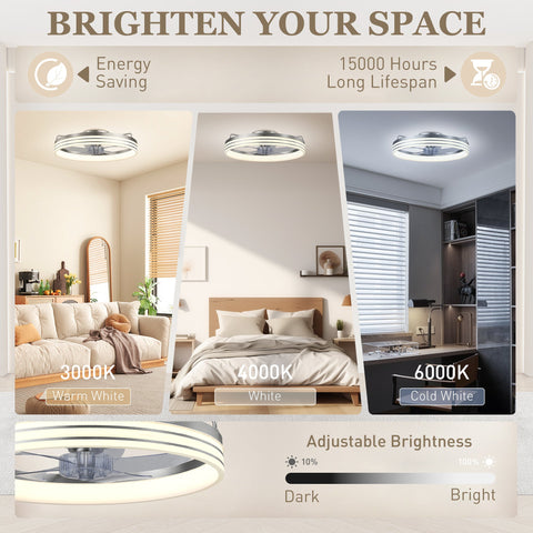 HOMCOM Ceiling Fans with Lights and Remote & App Control, 50cm LED Ceiling Fan Light with 3 Colour Temperatures, 6 Speed, Silver