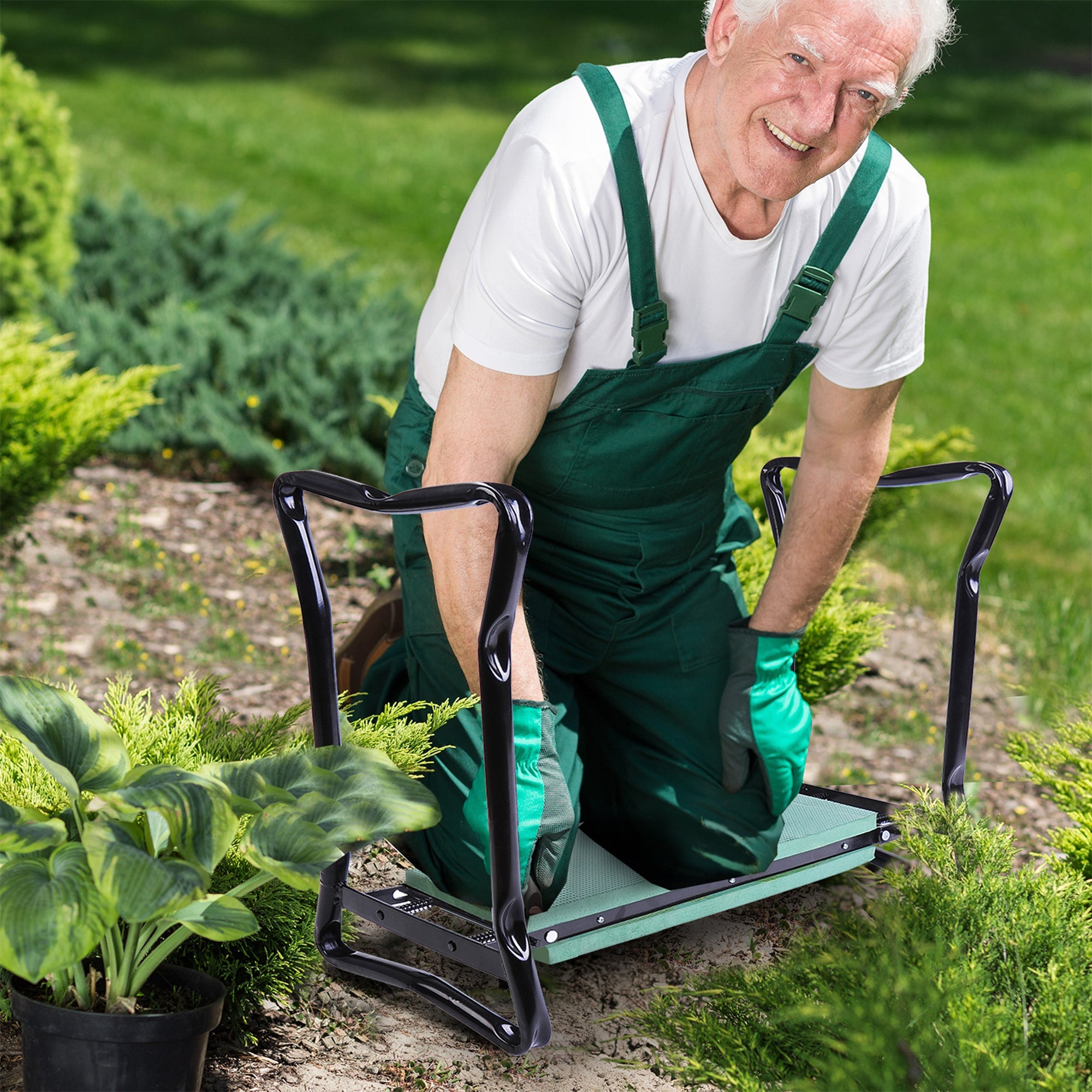 Outsunny 2 In 1 Garden Kneeler Seat Kneeling Pad Support Bench Foldable Knee Protector, Green