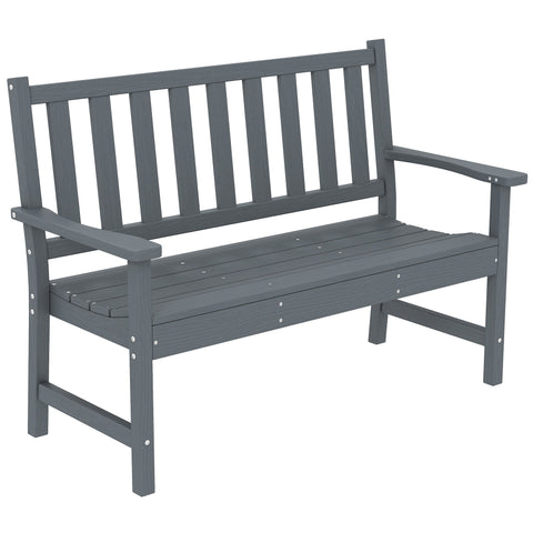 Outsunny 2 Seater Plastic Garden Bench, Outdoor Patio Bench with Armrest and Backrest, Weatherproof Outdoor Furniture for Balcony