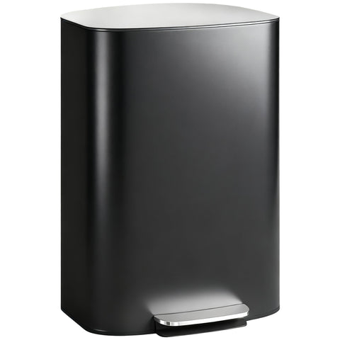 HOMCOM 50L Kitchen Bin with Soft-Close Lid and Stay-Open Function, Stainless Steel Pedal Bin with Removable Inner Bucket, Carry Handle for Kitchen, Office, Home, Black
