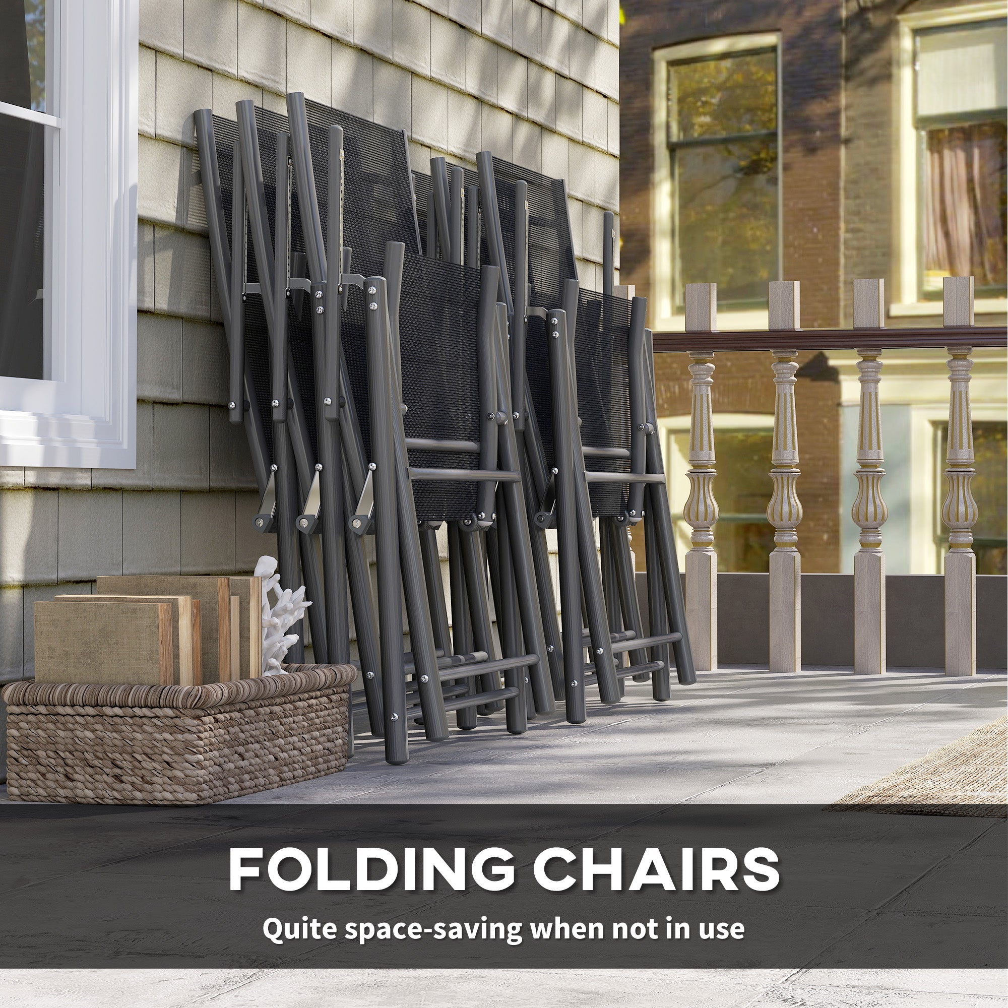 Outsunny 7 Piece Outdoor Dining Set w/ Extendable Table and 6 Folding Chairs