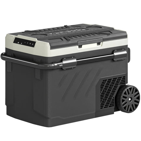 Outsunny 40L Compressor Car Fridge Freezer, Dual Zone Camping Refrigerator with App Control, Telescopic Handle, -20℃-20℃