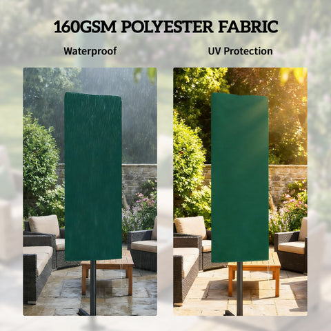 Outsunny Garden Parasol Cover, Outdoor Patio Umbrella Protector Weatherproof Garden Patio for 2-4.6m Parasol, Dark Green