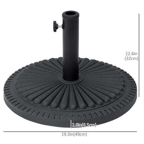 Outsunny 14kg Round Cement Parasol Base Umbrella Weight Stand Holder Fits Φ35mm,Φ38mm,Φ48mm Pole for Patio Outdoor Garden - Black