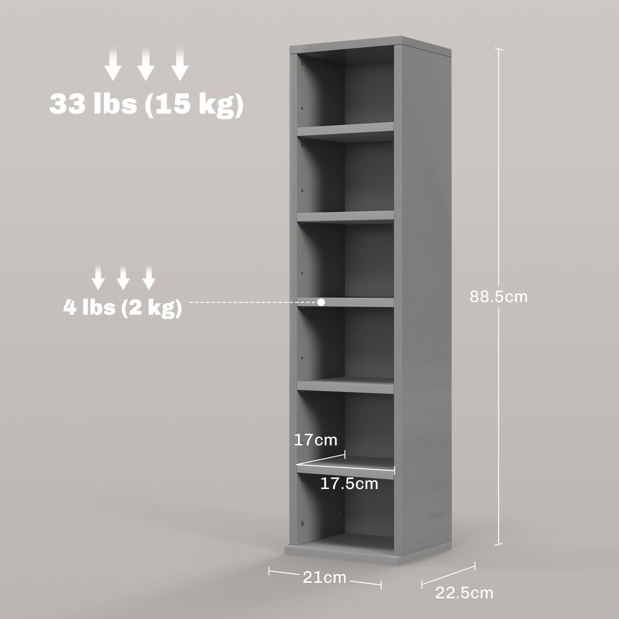 HOMCOM Set of 2 CD Media Display Shelf Unit Tower Rack with Adjustable Shelves, High Gloss Grey