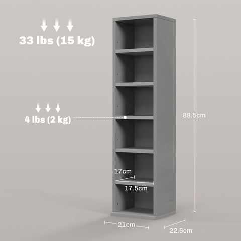 HOMCOM Set of 2 CD Media Display Shelf Unit Tower Rack with Adjustable Shelves, High Gloss Grey