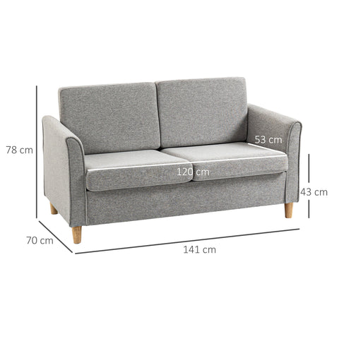 HOMCOM Compact Loveseat Sofa, Modern 2 Seater Sofa for Living Room with Wood Legs and Armrests, Light Grey