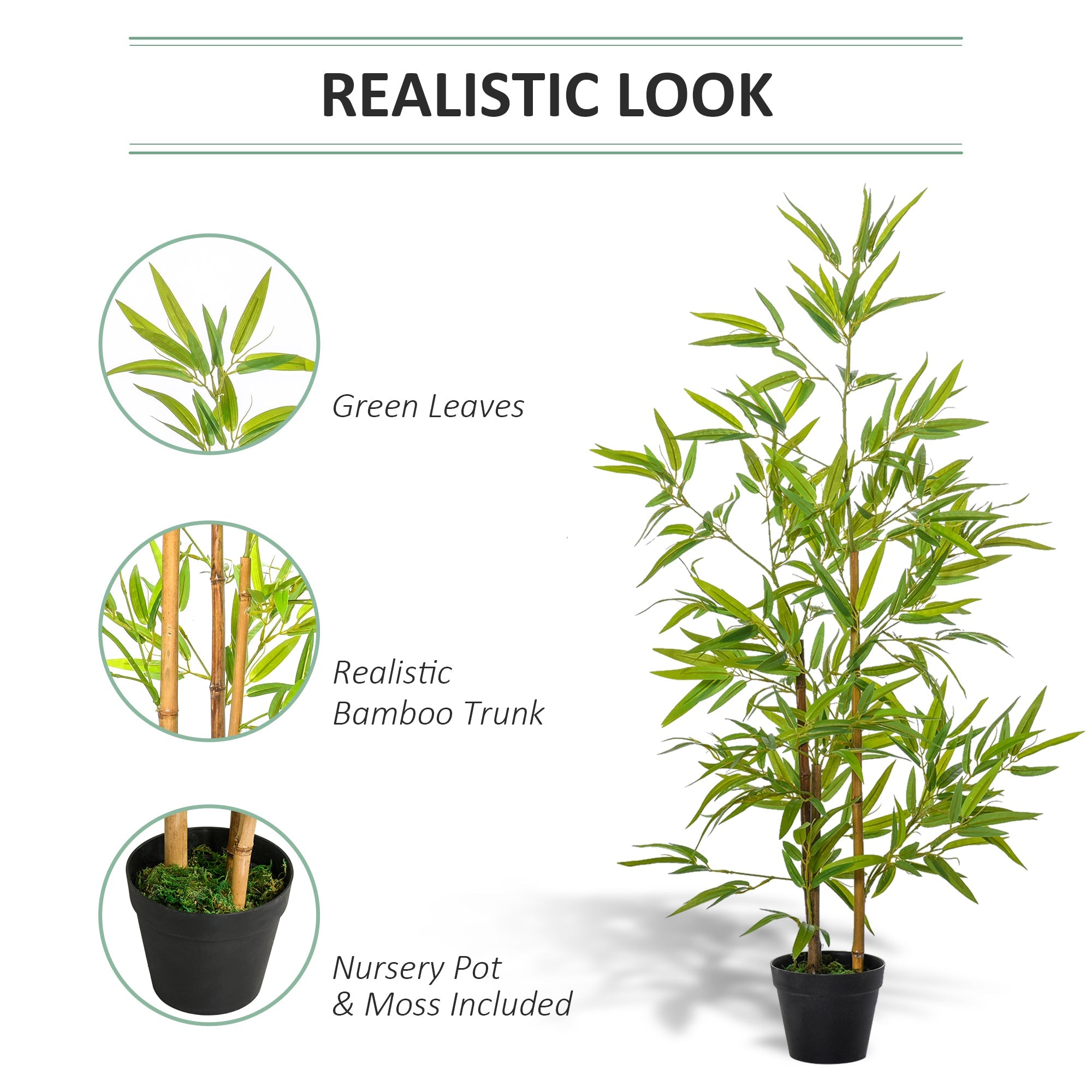 Outsunny Set of 2 120cm/4FT Artificial Bamboo Trees Decorative Plant w/ Heavy Pot Indoor Outdoor Style Home Office Greenery Decoration