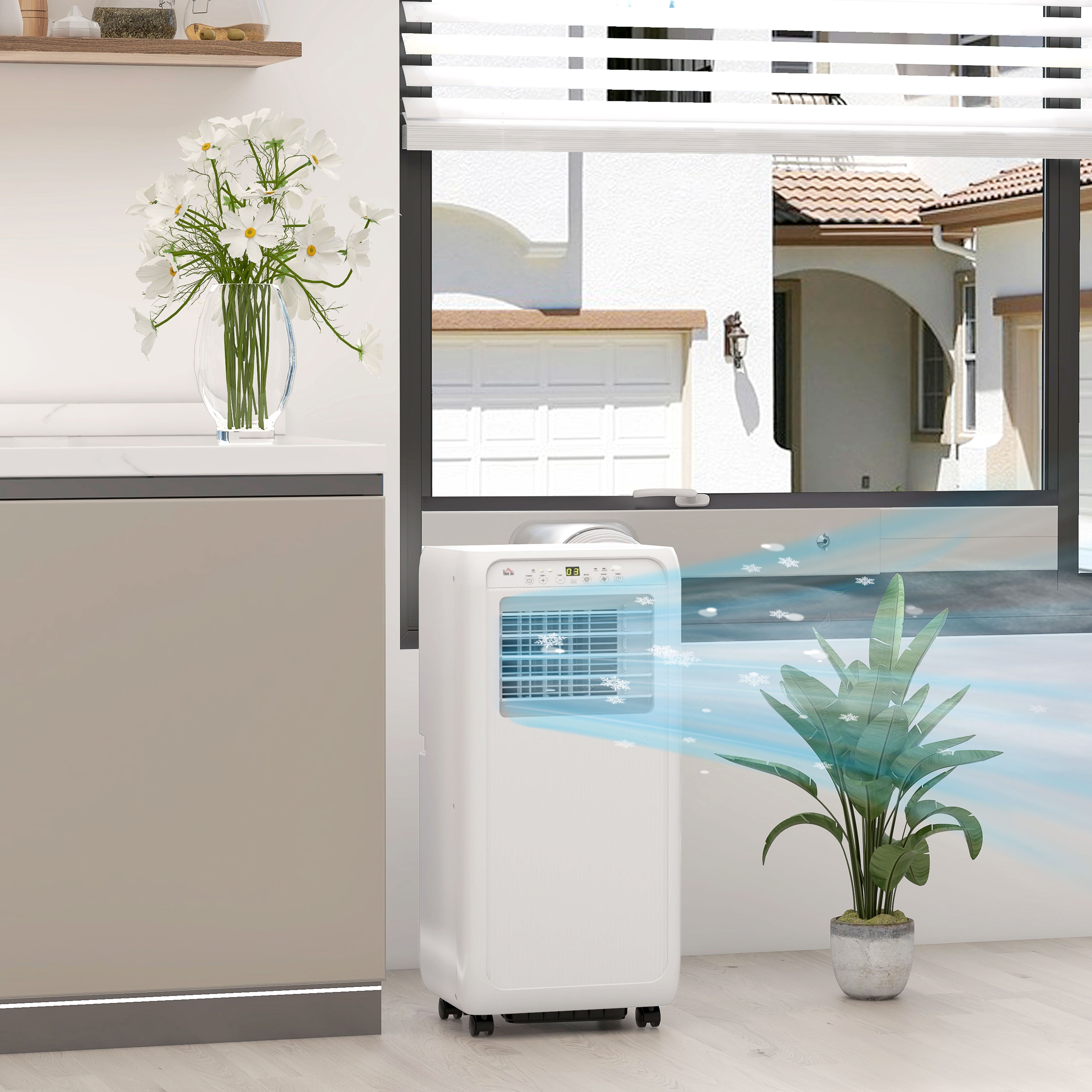 HOMCOM 9,000 BTU Mobile Air Conditioner for Room up to 20m\'c2\'b2, with Dehumidifier, 24H Timer, Wheels, Window Mount Kit