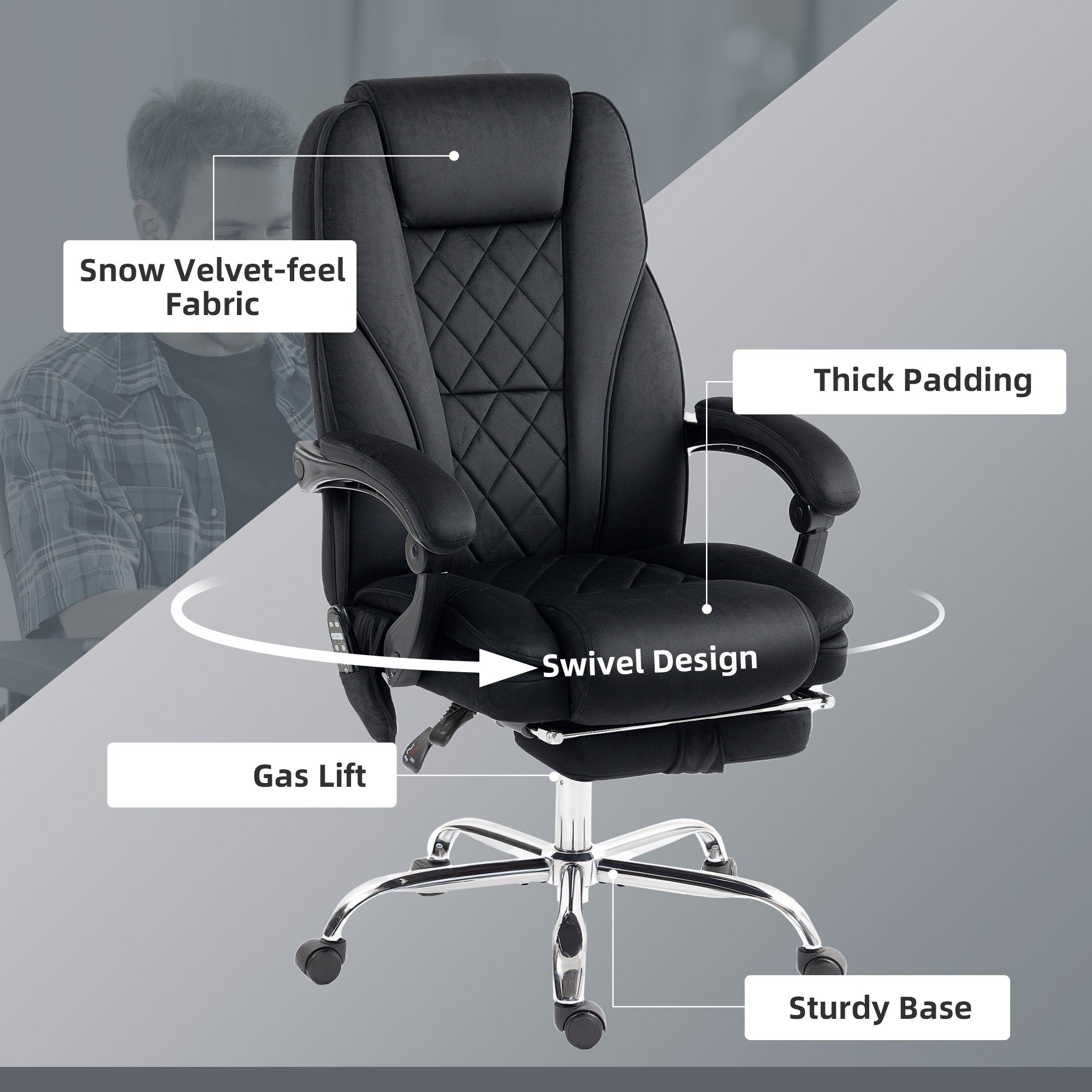 Vinsetto Massage Office Chair, Heated Reclining Computer Chair with Adjustable Height and Footrest, Black