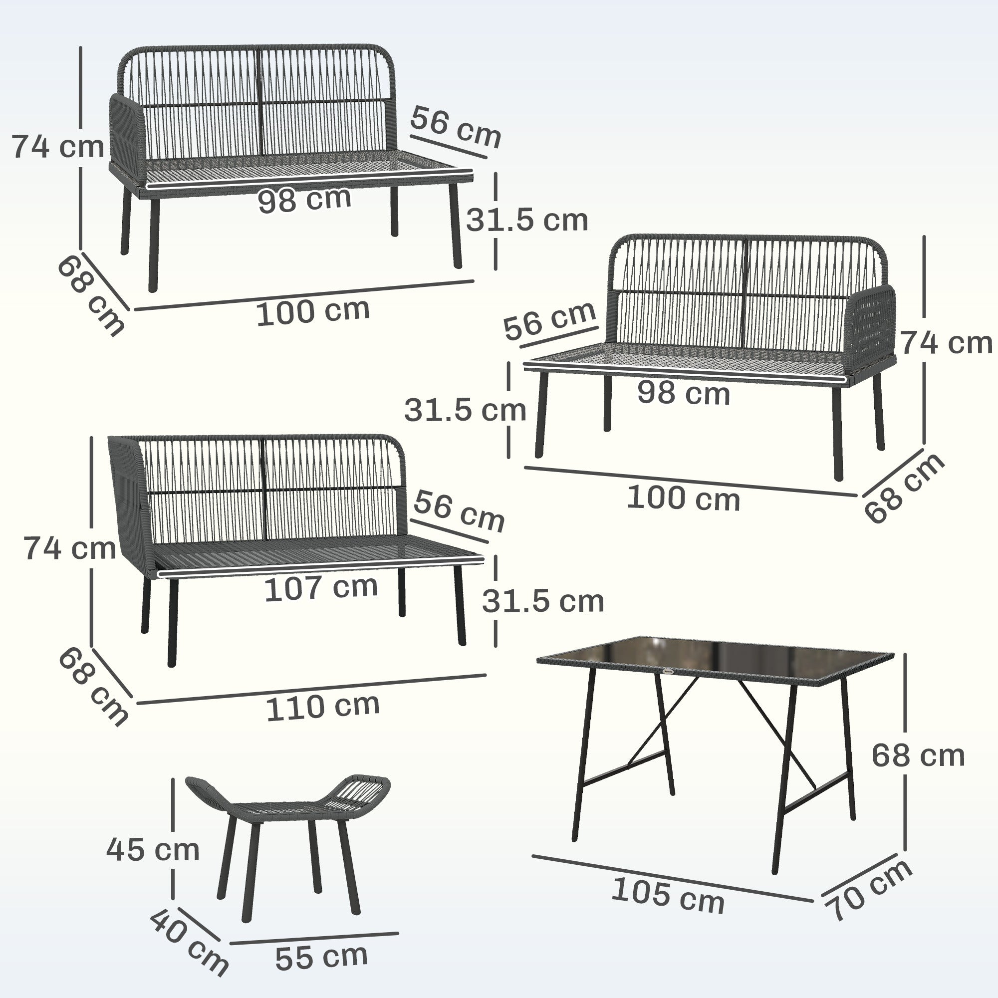 Outsunny 6 Piece Rattan Garden Furniture Set, 8 Seater Garden Corner Sofa with Cushions and Glass Top Table, Orange
