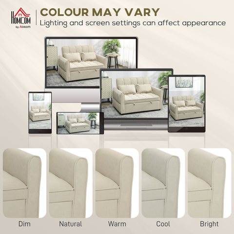 HOMCOM 2 Seater Sofa Bed, 3-in-1 Convertible Sleeper Sofa with Click-clack Adjustable Backrest and 2 Pillows, Light Brown