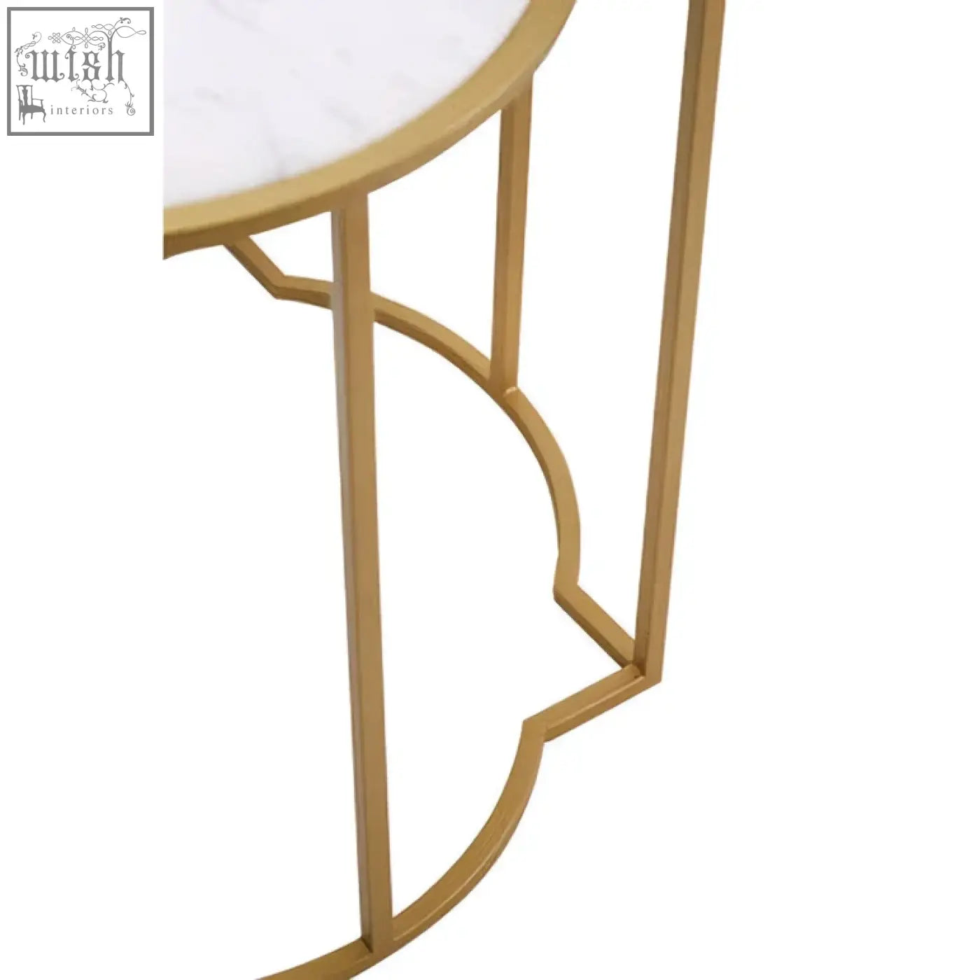 Gold-toned metal frame rabia set of 2 tables with white marble tops for upscale styling in living space