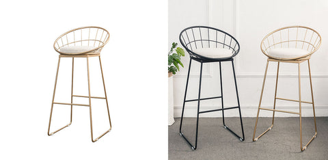 Modern rafael sphere bar stool with white cushion and metallic gold or black wireframe for stylish seating