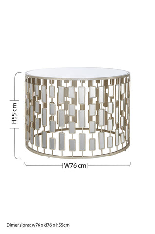 Modern large round coffee table with white glass top and metallic frame featuring vertical rectangular panels, raina large round