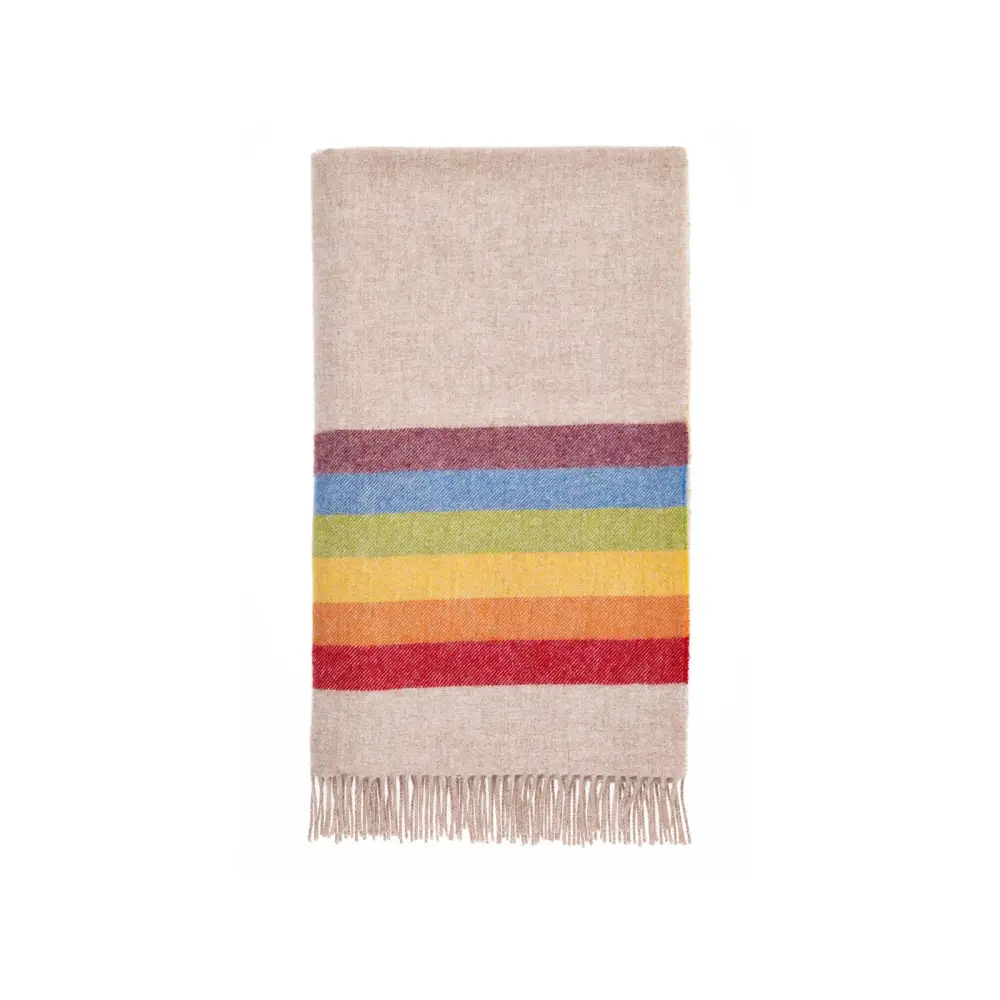 Rainbow Pure New Wool Shetland Throw - Beige/Multi - Throws & Blankets
