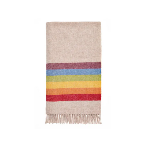 Rainbow Pure New Wool Shetland Throw - Beige/Multi - Throws & Blankets