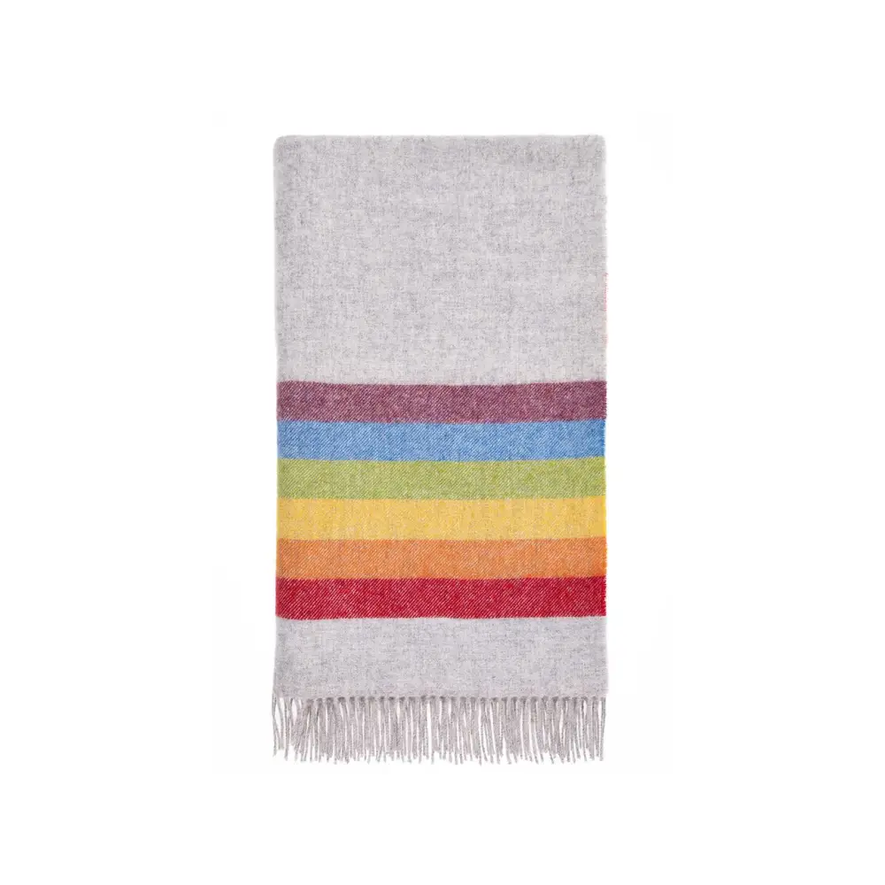 Rainbow Pure New Wool Shetland Throw - Grey/Multi - Throws & Blankets