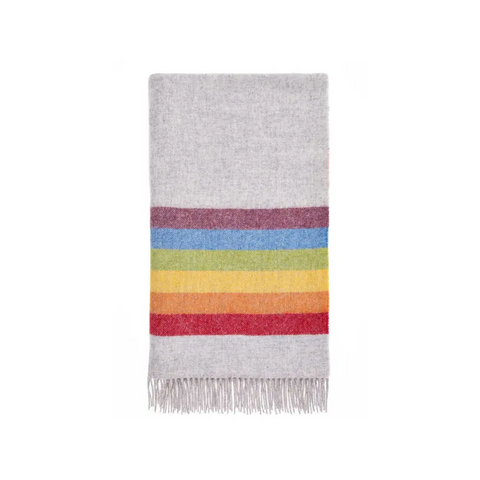 Rainbow Pure New Wool Shetland Throw - Grey/Multi - Throws & Blankets