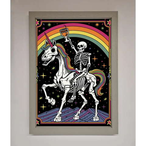 Rainbow Skeleton Framed Wall Art - A3 (29.7 x 42 cm) / Grey - Framed Print